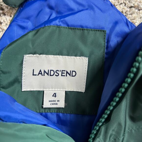 Lands End Kids Snow Bibs Size 4 Green Lined Insulated Waterproof Winter - Picture 3 of 6